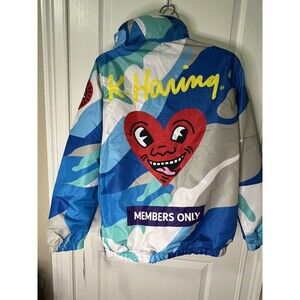 Members Only Jacket  Keith Haring Camo Windbreaker Hooded Med NWT